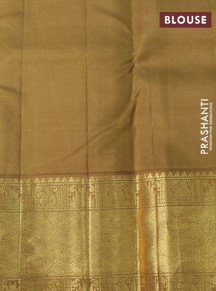 Pure kanchipuram silk saree black and khaki shade with zari woven buttas and rich zari woven border