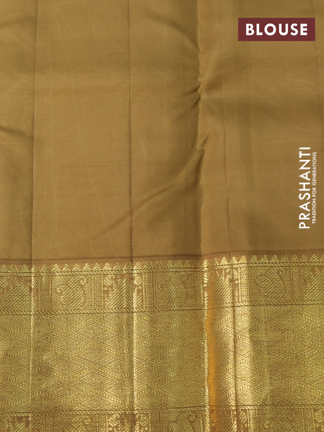 Pure kanchipuram silk saree black and khaki shade with zari woven buttas and rich zari woven border