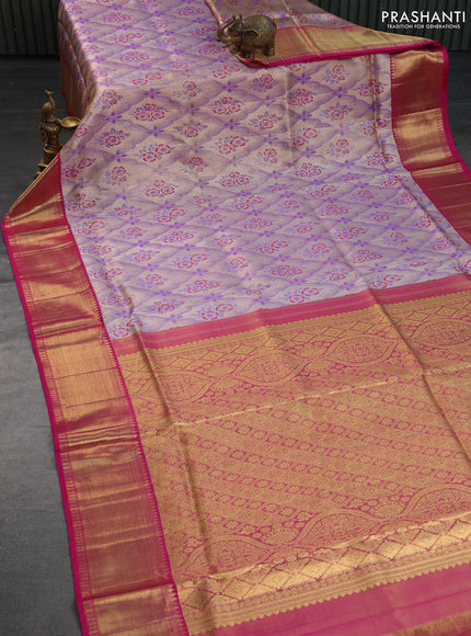 Pure kanchipuram tissue silk saree lavender and pink with allover thread & zari woven brocade weaves and long rich zari woven border