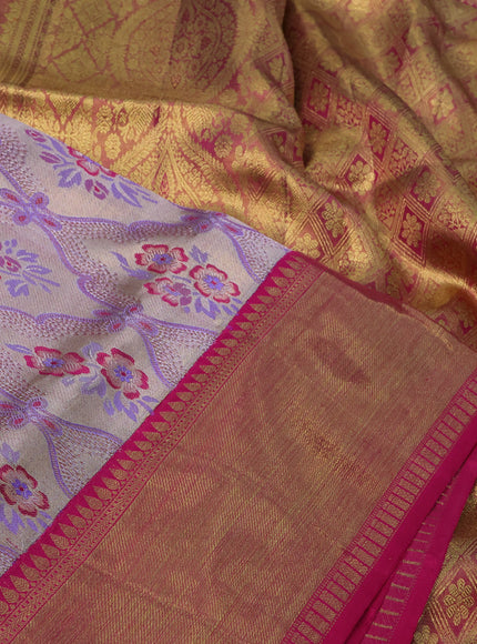 Pure kanchipuram tissue silk saree lavender and pink with allover thread & zari woven brocade weaves and long rich zari woven border