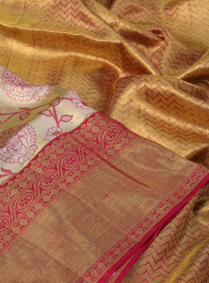 Pure kanchipuram tissue silk saree gold and pink with allover zari woven brocade weaves and long rich zari woven border