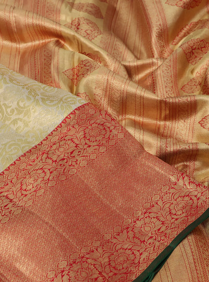 Pure kanchipuram tissue silk saree cream and red with allover zari woven brocade weaves and long rich zari woven border