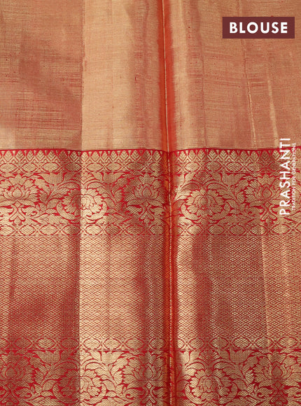 Pure kanchipuram tissue silk saree cream and red with allover zari woven brocade weaves and long rich zari woven border