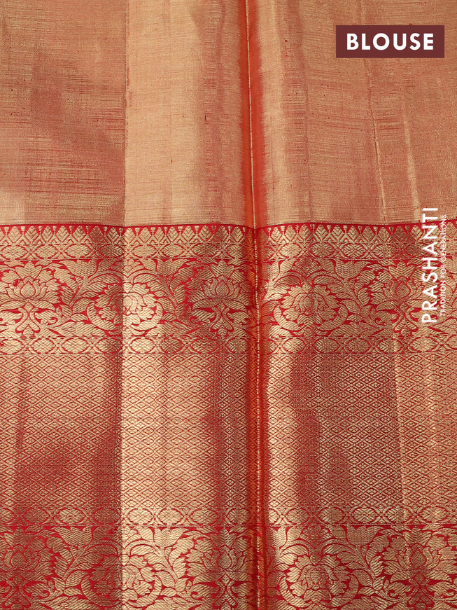 Pure kanchipuram tissue silk saree cream and red with allover zari woven brocade weaves and long rich zari woven border