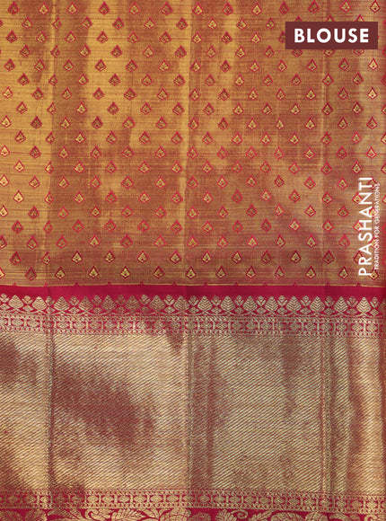 Pure kanchipuram tissue silk saree gold and maroon with allover zari woven brocade weaves and long rich zari woven border