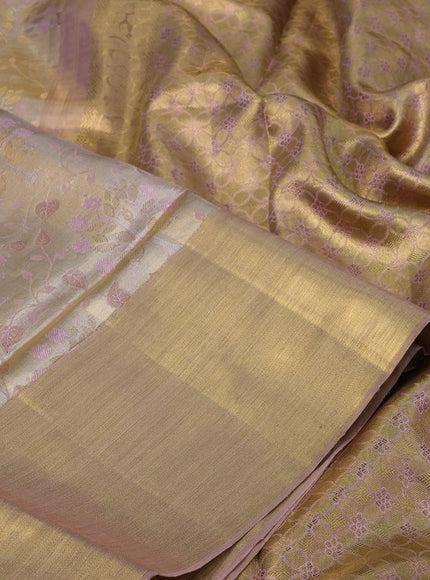 Pure kanchipuram tissue silk saree gold and pastel pink with allover zari woven brocade weaves and long rich zari woven border