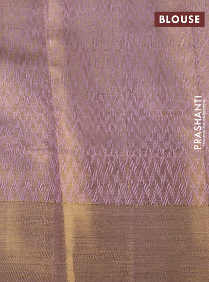 Pure kanchipuram tissue silk saree gold and pastel pink with allover zari woven brocade weaves and long rich zari woven border