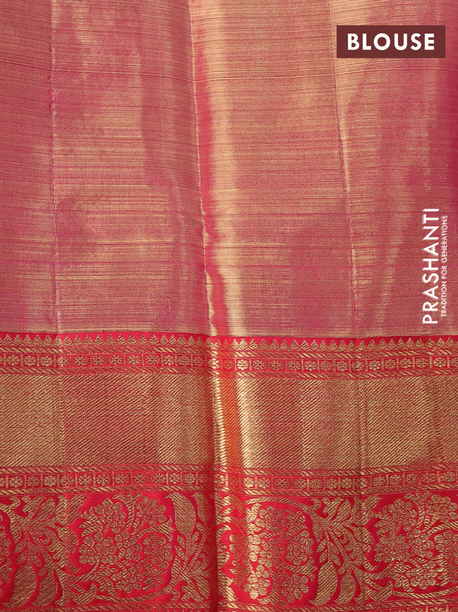 Pure kanchipuram tissue silk saree gold and dual shade of pink with allover zari woven floral brocade weaves and rich zari woven border