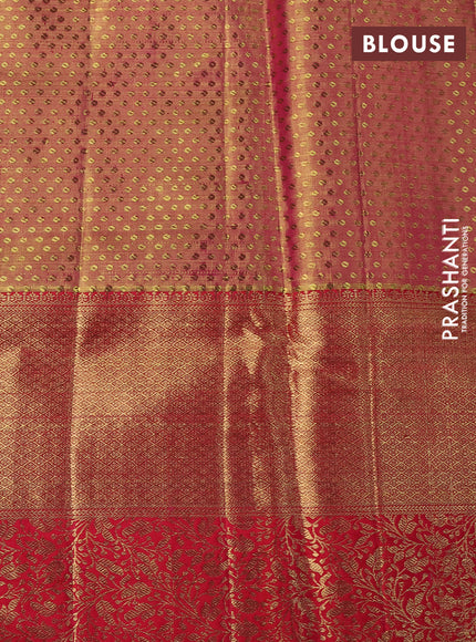 Pure kanchipuram tissue silk saree gold and dual shade of pink with allover zari woven brocade weaves and long rich zari woven border