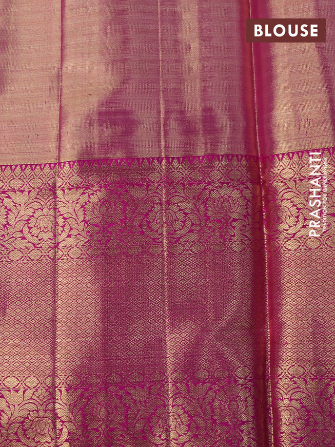 Pure kanchipuram tissue silk saree gold and dual shade of pink with allover zari woven annam brocade weaves and long rich zari woven border