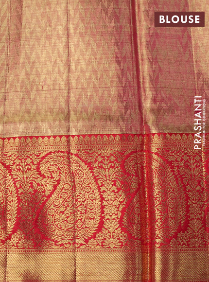 Pure kanchipuram tiisue silk saree gold and dual shade of pink with allover zari woven floral brocade weaves and long rich zari woven paisley border