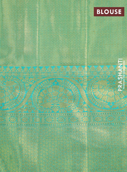 Pure kanchipuram tissue silk saree gold and teal blue with allover annam zari woven brocade weaves and long rich zari woven border