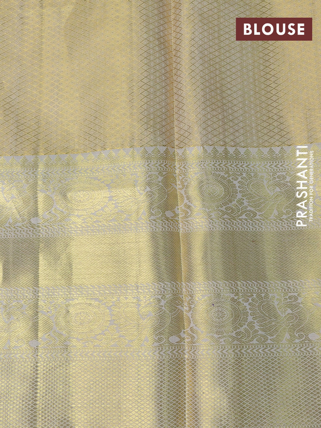 Pure kanchipuram tissue silk saree cream with allover zari woven brocade weaves and long rich zari woven border