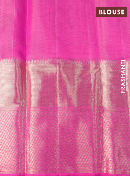 Pure kanchipuram tissue silk saree light green and pink with allover silver zari woven brocade weaves and long zari woven border