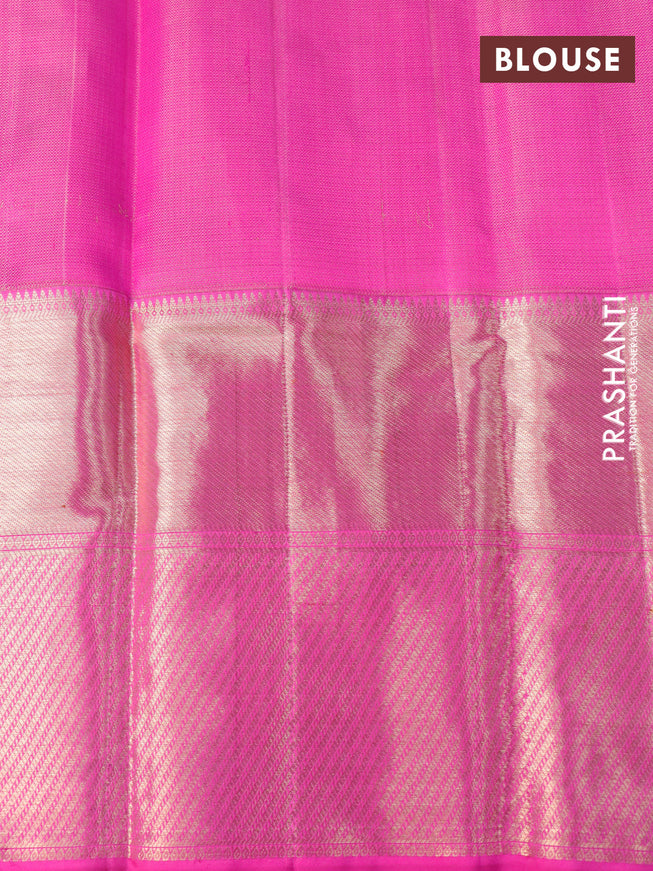 Pure kanchipuram tissue silk saree light green and pink with allover silver zari woven brocade weaves and long zari woven border