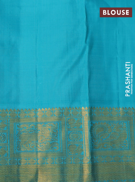 Pure kanchipuram tissue silk saree gold and teal blue with allover zari woven brocade weaves and rich zari woven border