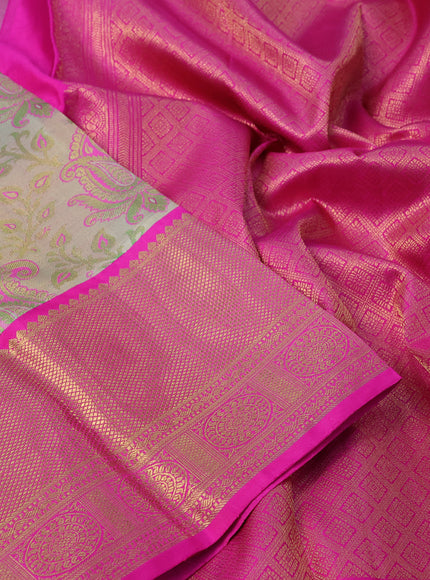 Pure kanchipuram tissue silk saree dual shade of green and pink with allover thread & zari woven paisley brocade weaves and long rich zari woven border