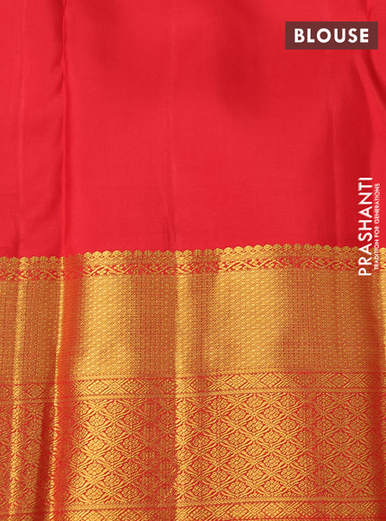 Pure kanchipuram silk saree pista green and red with allover zari checks & butta brocade weaves and zari woven border border