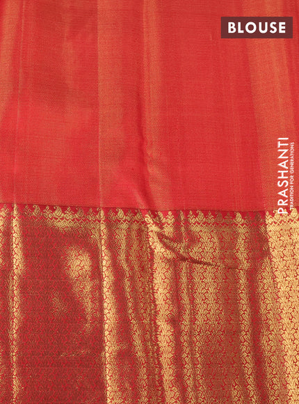 Pure kanchipuram tissue silk saree gold and red with allover thread & zari woven brocade weaves and long rich zari woven border