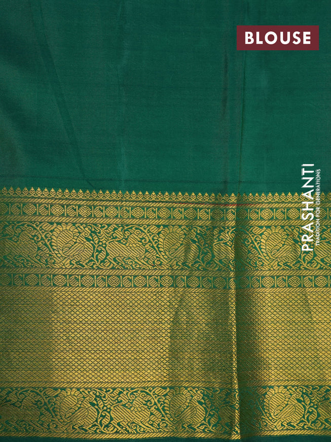 Pure kanchipuram silk saree mustard yellow and green with allover annam zari weaves and embroidery cut work zari border