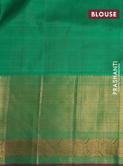 Pure kanchipuram silk saree peach pink and green with allover zari weaves and embroidery work long zari border