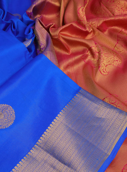 Pure kanchipuram silk saree blue and pink with paisley zari woven buttas and zari woven border & embroidery work blouse