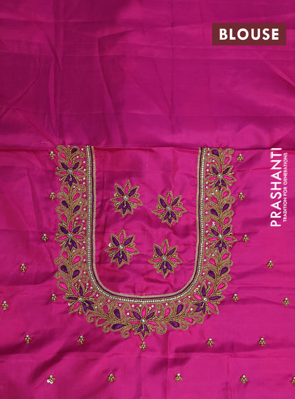 Pure kanchipuram silk saree blue and pink with paisley zari woven buttas and zari woven border & embroidery work blouse