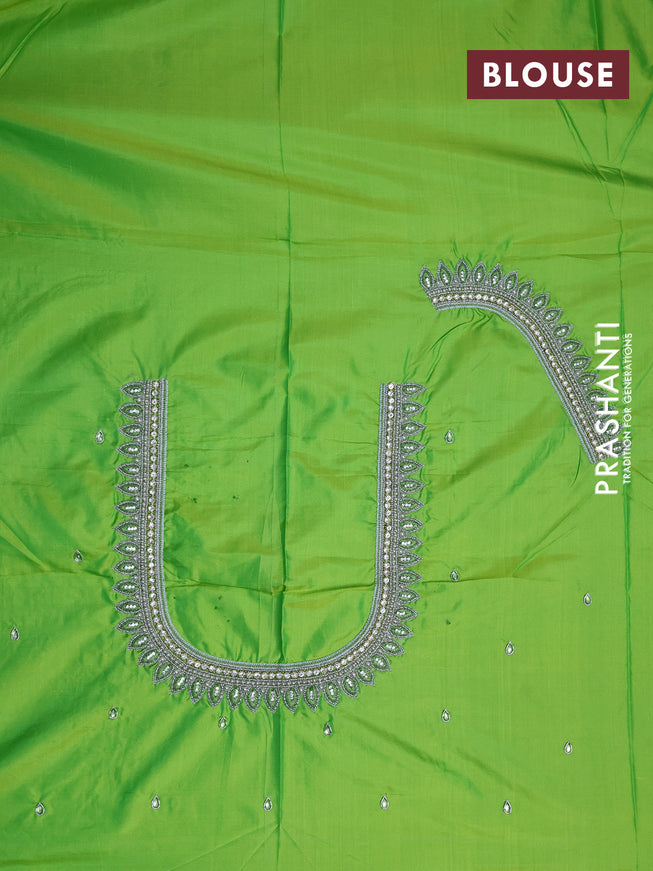 Pure kanchipuram silk saree pastel green with allover silver zari woven brocade weaves and silver zari woven border & embroidery work blouse