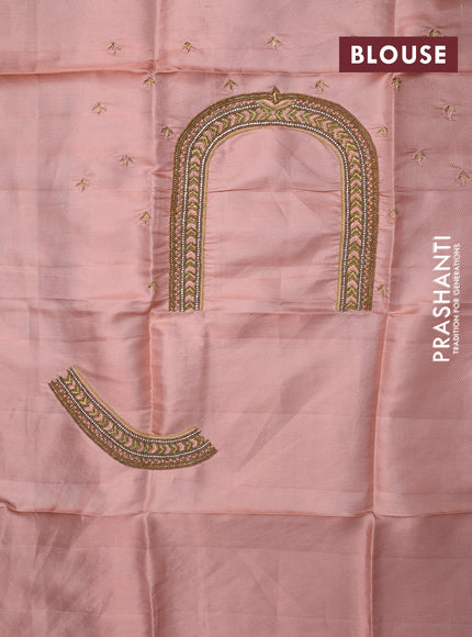 Pure kanchipuram silk saree peach shade with allover copper zari woven brocade weaves and copper zari woven border & embroidery work blouse