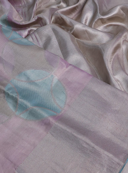 Pure kanchipuram tissue silk saree pastel pink with allover zari weaves and silver zari woven border