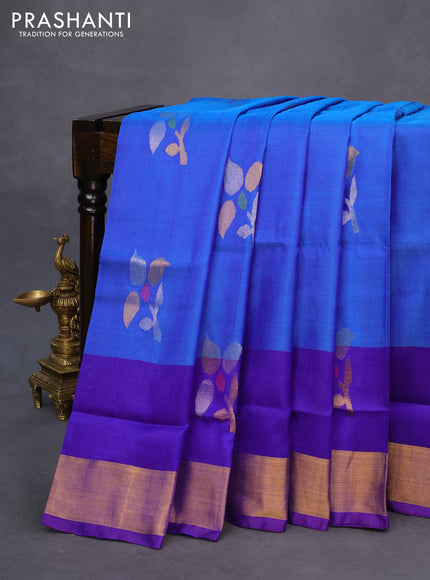 Pure uppada silk saree dual shade of blue and blue with jamdhani buttas and zari woven border & jamdhani design pallu