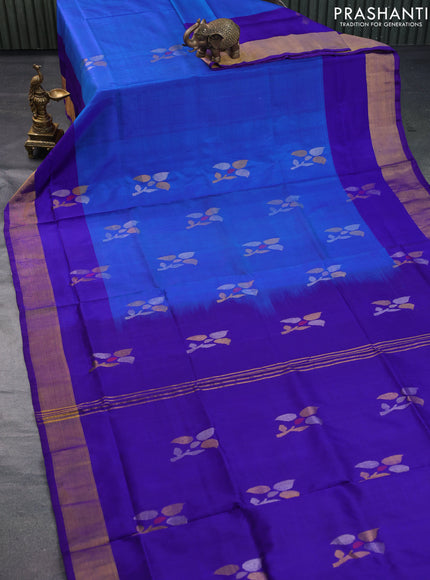 Pure uppada silk saree dual shade of blue and blue with jamdhani buttas and zari woven border & jamdhani design pallu