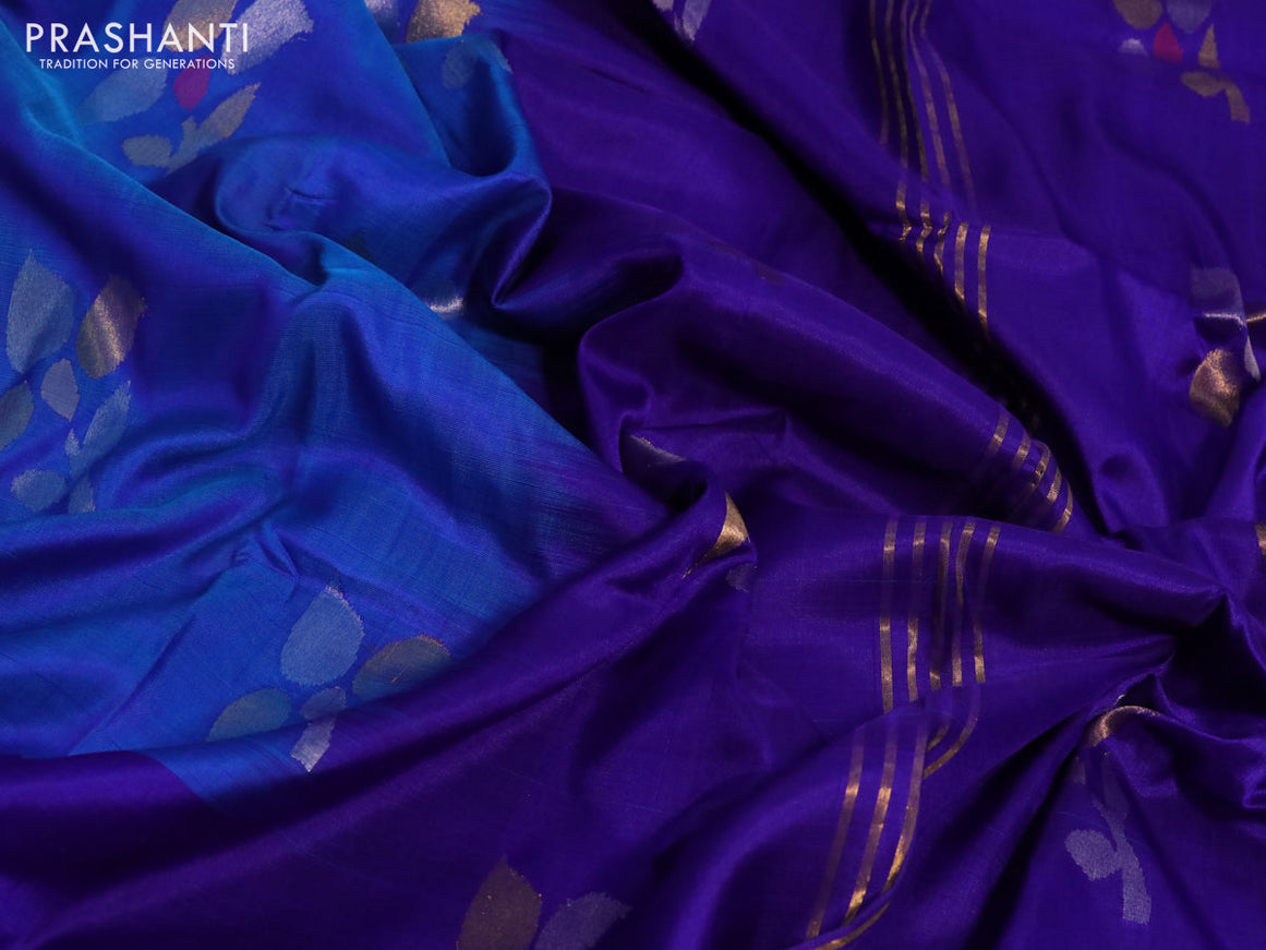 Pure uppada silk saree dual shade of blue and blue with jamdhani buttas and zari woven border & jamdhani design pallu