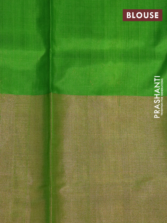 Pure uppada silk saree magenta pink and parrot green with allover silver zari woven brocade weaves and long zari woven border