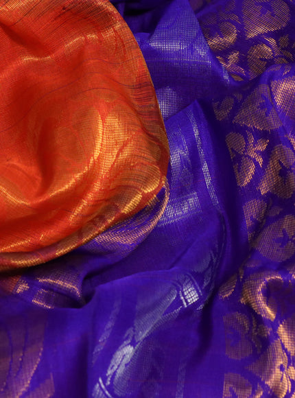 Pure uppada silk saree orange and blue with allover zari woven brocade weaves and long zari woven border