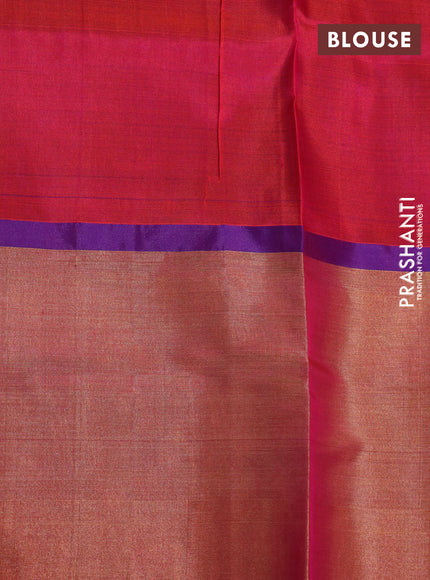 Pure uppada silk saree dual shade of pinkish orange and blue with allover zari woven brocade weaves and long zari woven border