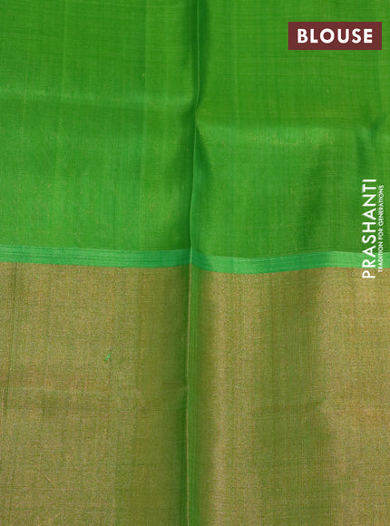 Pure uppada silk saree maroon and parrot green with allover silver zari woven brocade weaves and long zari woven border