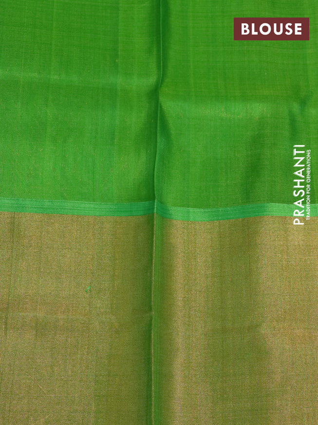 Pure uppada silk saree maroon and parrot green with allover silver zari woven brocade weaves and long zari woven border