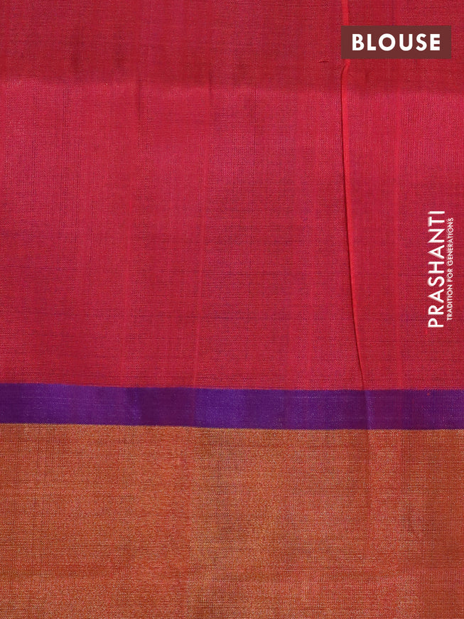 Pure uppada silk saree pink shade and blue with allover zari woven brocade weaves and long zari woven border