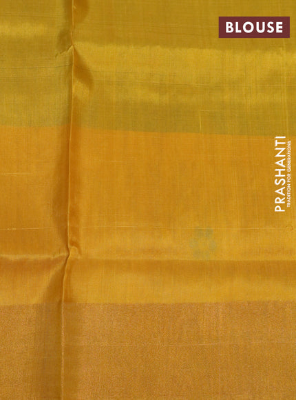 Pure uppada silk saree dual shade of green and yellow with allover zari woven butta weaves and floral design zari woven border