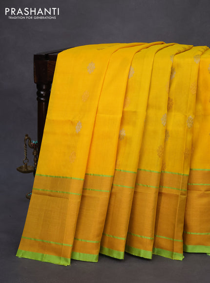 Pure uppada silk saree yellow and light green with zari woven floral buttas and long zari woven border