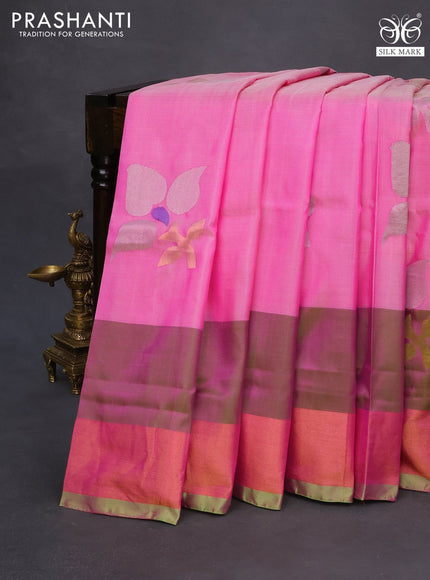 Pure uppada silk saree light pink and light green with jamdhani buttas and jamdhani woven pallu