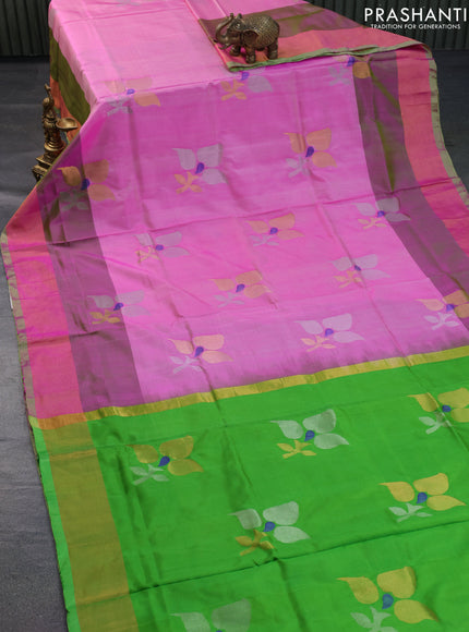 Pure uppada silk saree light pink and light green with jamdhani buttas and jamdhani woven pallu