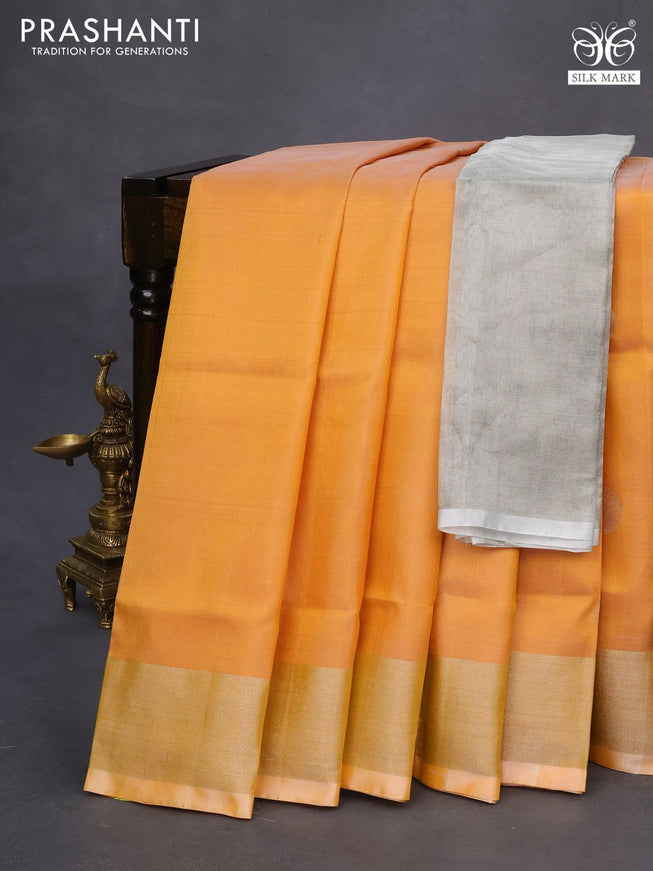 Pure uppada silk saree yellow with silver zari woven coin buttas and silver zari woven border