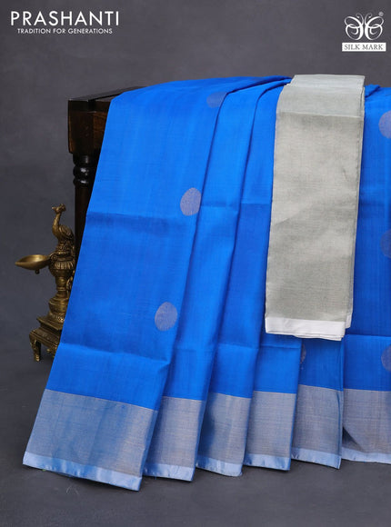 Pure uppada silk saree cs blue with silver zari woven coin buttas and silver zari woven border