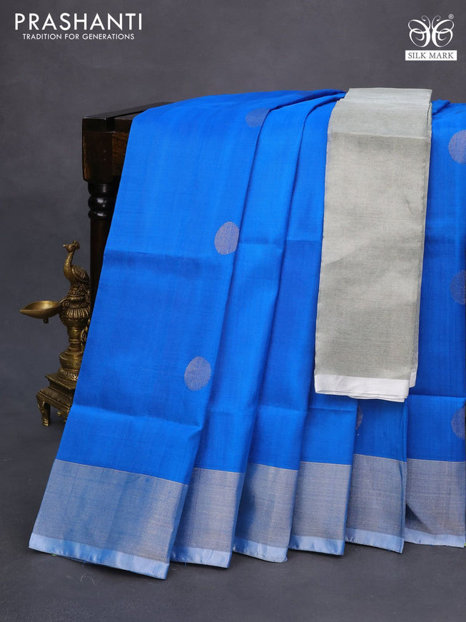 Pure uppada silk saree cs blue with silver zari woven coin buttas and silver zari woven border