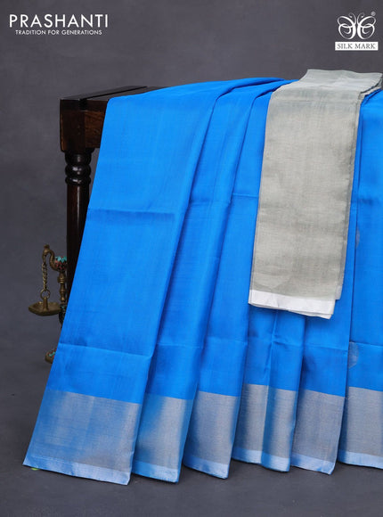 Pure uppada silk saree cs blue with silver zari woven coin buttas and silver zari woven border