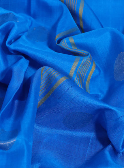 Pure uppada silk saree cs blue with silver zari woven coin buttas and silver zari woven border