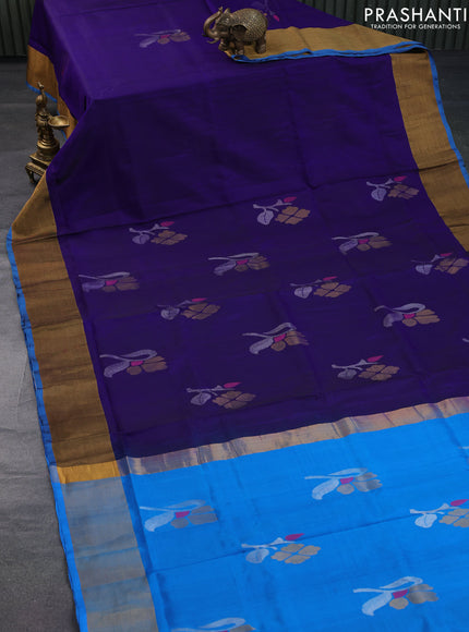 Pure uppada silk saree blue and cs blue with zari woven jamdhani buttas and zari woven border