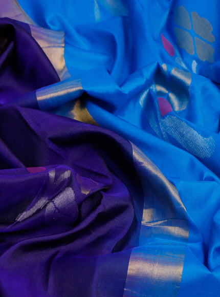 Pure uppada silk saree blue and cs blue with zari woven jamdhani buttas and zari woven border